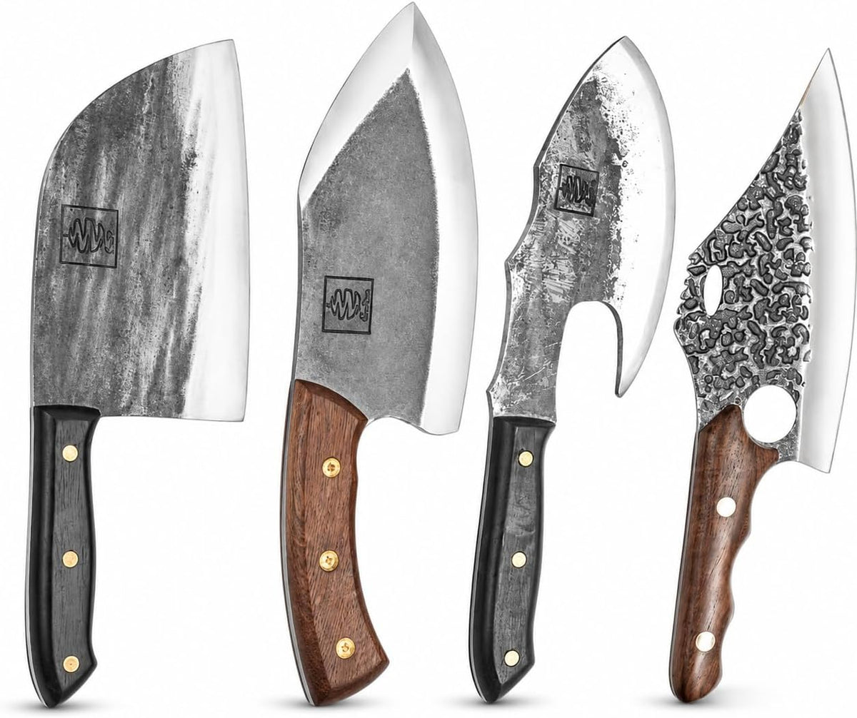 Daozi 8" Butcher Knife, Hand-Forged High-Carbon Cleaver | Heavy-duty meat cutting, slicing, chopping, brisket & BBQ. Full tang forged blade with ergonomic wood handle.