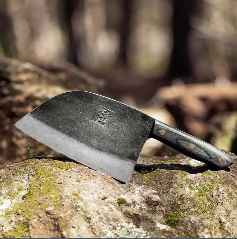 Daozi 8" Butcher Knife, Hand-Forged High-Carbon Cleaver | Heavy-duty meat cutting, slicing, chopping, brisket & BBQ. Full tang forged blade with ergonomic wood handle.