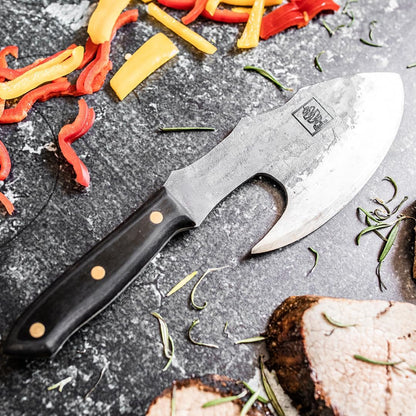 Daozi 8" Butcher Knife, Hand-Forged High-Carbon Cleaver | Heavy-duty meat cutting, slicing, chopping, brisket & BBQ. Full tang forged blade with ergonomic wood handle.