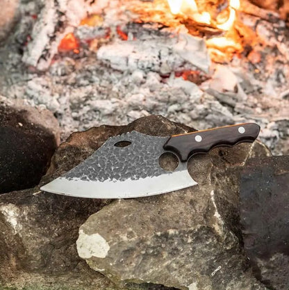 Daozi 8" Butcher Knife, Hand-Forged High-Carbon Cleaver | Heavy-duty meat cutting, slicing, chopping, brisket & BBQ. Full tang forged blade with ergonomic wood handle.