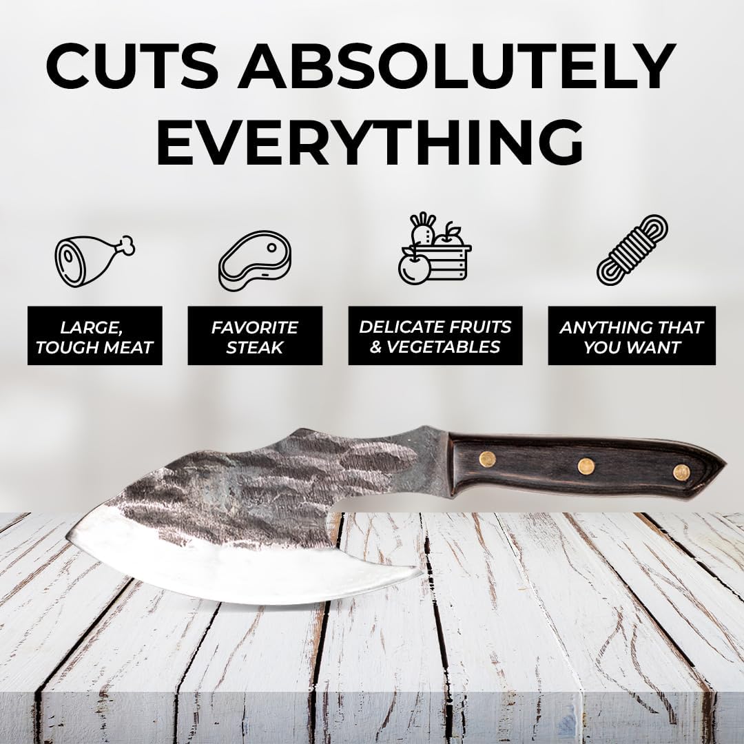 Daozi 8" Butcher Knife, Hand-Forged High-Carbon Cleaver | Heavy-duty meat cutting, slicing, chopping, brisket & BBQ. Full tang forged blade with ergonomic wood handle.