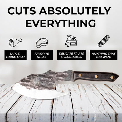 Daozi 8" Butcher Knife, Hand-Forged High-Carbon Cleaver | Heavy-duty meat cutting, slicing, chopping, brisket & BBQ. Full tang forged blade with ergonomic wood handle.