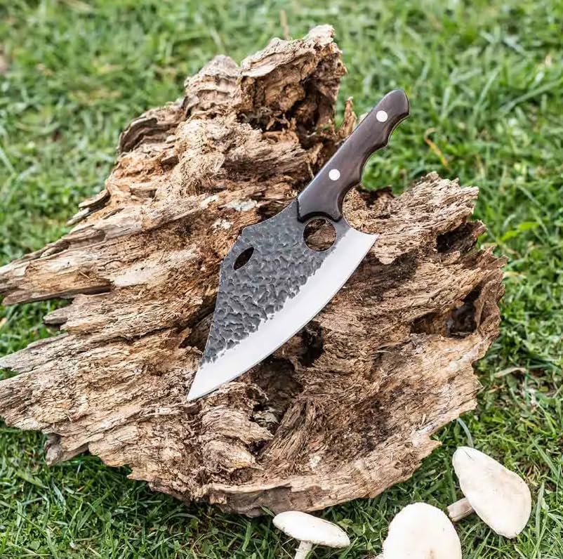 Daozi 8" Butcher Knife, Hand-Forged High-Carbon Cleaver | Heavy-duty meat cutting, slicing, chopping, brisket & BBQ. Full tang forged blade with ergonomic wood handle.
