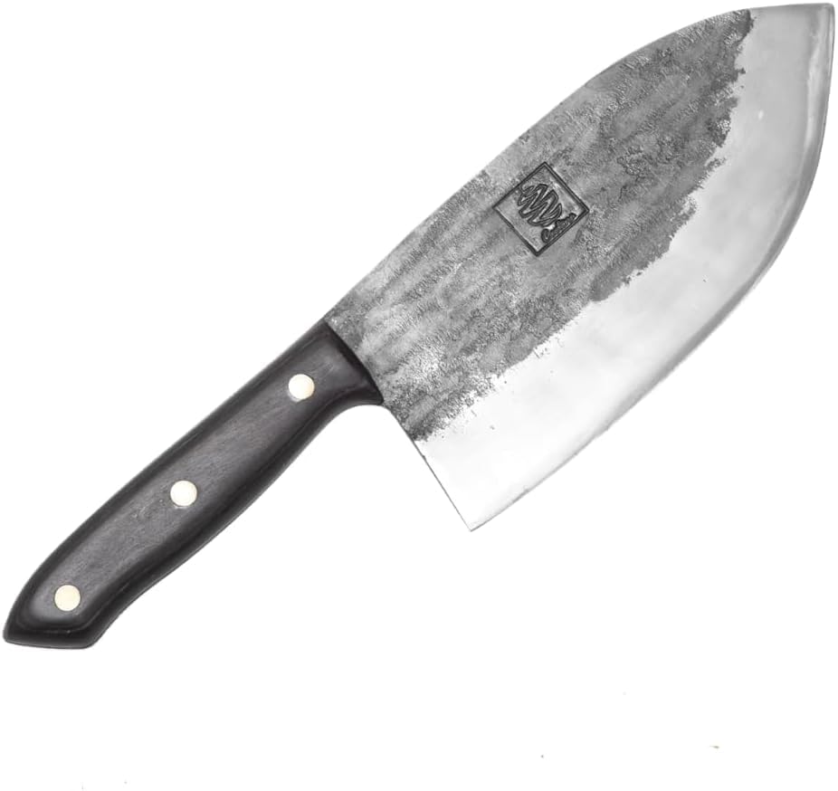 Daozi 8" Butcher Knife, Hand-Forged High-Carbon Cleaver | Heavy-duty meat cutting, slicing, chopping, brisket & BBQ. Full tang forged blade with ergonomic wood handle.