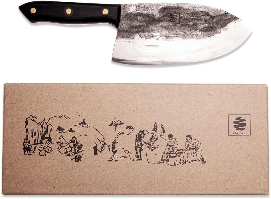 Daozi 8" Butcher Knife, Hand-Forged High-Carbon Cleaver | Heavy-duty meat cutting, slicing, chopping, brisket & BBQ. Full tang forged blade with ergonomic wood handle.