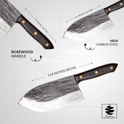 Daozi 8" Butcher Knife, Hand-Forged High-Carbon Cleaver | Heavy-duty meat cutting, slicing, chopping, brisket & BBQ. Full tang forged blade with ergonomic wood handle.