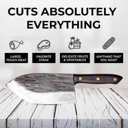 Daozi 8" Butcher Knife, Hand-Forged High-Carbon Cleaver | Heavy-duty meat cutting, slicing, chopping, brisket & BBQ. Full tang forged blade with ergonomic wood handle.