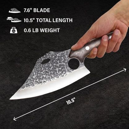 Daozi 8" Butcher Knife, Hand-Forged High-Carbon Cleaver | Heavy-duty meat cutting, slicing, chopping, brisket & BBQ. Full tang forged blade with ergonomic wood handle.