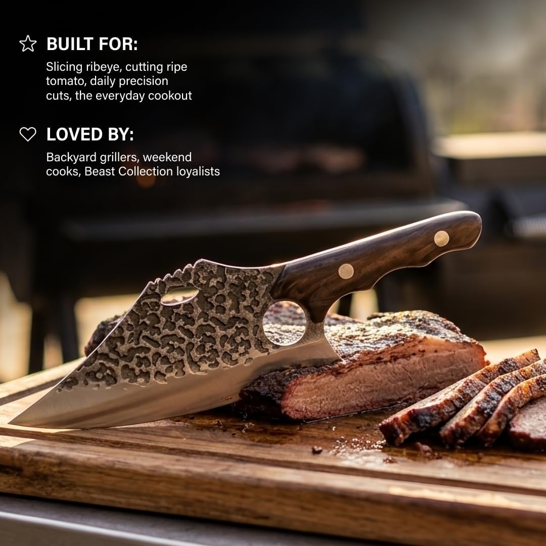 Daozi 8" Butcher Knife, Hand-Forged High-Carbon Cleaver | Heavy-duty meat cutting, slicing, chopping, brisket & BBQ. Full tang forged blade with ergonomic wood handle.