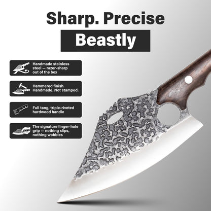 Daozi 8" Butcher Knife, Hand-Forged High-Carbon Cleaver | Heavy-duty meat cutting, slicing, chopping, brisket & BBQ. Full tang forged blade with ergonomic wood handle.