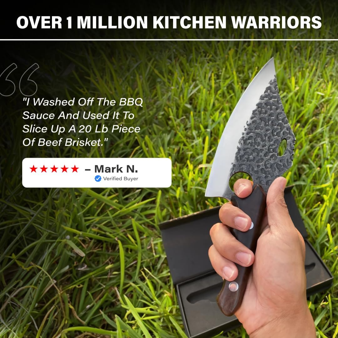 Daozi 8" Butcher Knife, Hand-Forged High-Carbon Cleaver | Heavy-duty meat cutting, slicing, chopping, brisket & BBQ. Full tang forged blade with ergonomic wood handle.