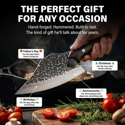Daozi 8" Butcher Knife, Hand-Forged High-Carbon Cleaver | Heavy-duty meat cutting, slicing, chopping, brisket & BBQ. Full tang forged blade with ergonomic wood handle.