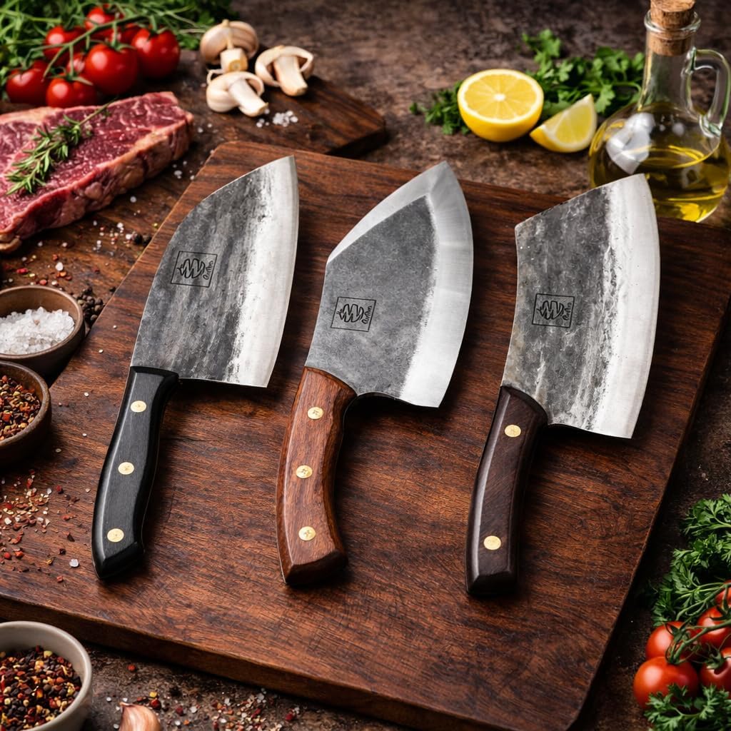 Daozi 8" Butcher Knife, Hand-Forged High-Carbon Cleaver | Heavy-duty meat cutting, slicing, chopping, brisket & BBQ. Full tang forged blade with ergonomic wood handle.