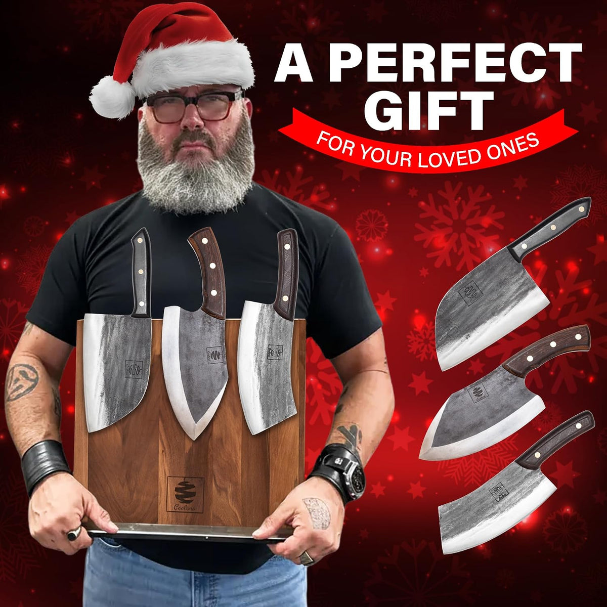 Daozi 8" Butcher Knife, Hand-Forged High-Carbon Cleaver | Heavy-duty meat cutting, slicing, chopping, brisket & BBQ. Full tang forged blade with ergonomic wood handle.