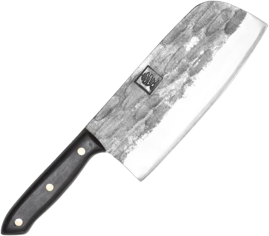 Daozi 8" Butcher Knife, Hand-Forged High-Carbon Cleaver | Heavy-duty meat cutting, slicing, chopping, brisket & BBQ. Full tang forged blade with ergonomic wood handle.