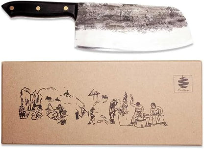 Daozi 8" Butcher Knife, Hand-Forged High-Carbon Cleaver | Heavy-duty meat cutting, slicing, chopping, brisket & BBQ. Full tang forged blade with ergonomic wood handle.