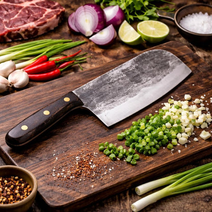 Daozi 8" Butcher Knife, Hand-Forged High-Carbon Cleaver | Heavy-duty meat cutting, slicing, chopping, brisket & BBQ. Full tang forged blade with ergonomic wood handle.