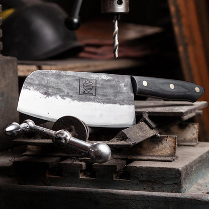 Daozi 8" Butcher Knife, Hand-Forged High-Carbon Cleaver | Heavy-duty meat cutting, slicing, chopping, brisket & BBQ. Full tang forged blade with ergonomic wood handle.