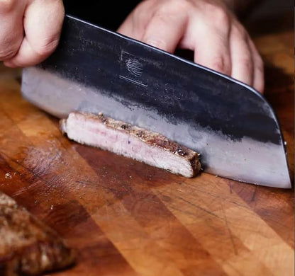 Daozi 8" Butcher Knife, Hand-Forged High-Carbon Cleaver | Heavy-duty meat cutting, slicing, chopping, brisket & BBQ. Full tang forged blade with ergonomic wood handle.
