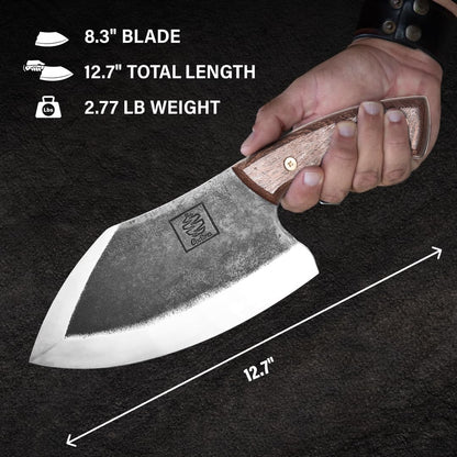 Daozi 8" Butcher Knife, Hand-Forged High-Carbon Cleaver | Heavy-duty meat cutting, slicing, chopping, brisket & BBQ. Full tang forged blade with ergonomic wood handle.