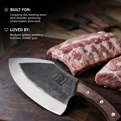 Daozi 8" Butcher Knife, Hand-Forged High-Carbon Cleaver | Heavy-duty meat cutting, slicing, chopping, brisket & BBQ. Full tang forged blade with ergonomic wood handle.