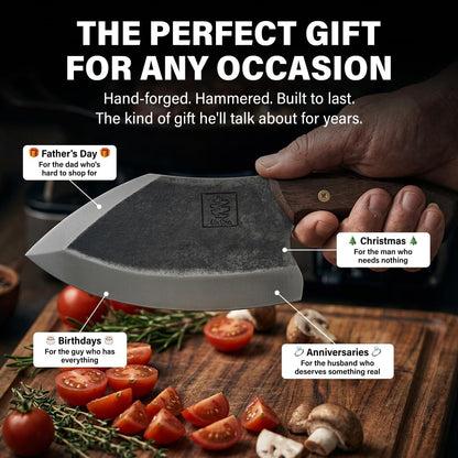 Daozi 8" Butcher Knife, Hand-Forged High-Carbon Cleaver | Heavy-duty meat cutting, slicing, chopping, brisket & BBQ. Full tang forged blade with ergonomic wood handle.