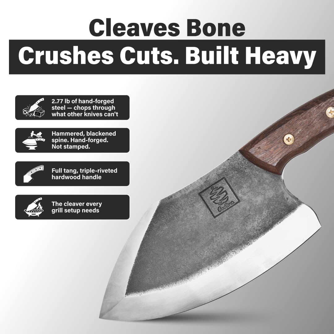 Daozi 8" Butcher Knife, Hand-Forged High-Carbon Cleaver | Heavy-duty meat cutting, slicing, chopping, brisket & BBQ. Full tang forged blade with ergonomic wood handle.