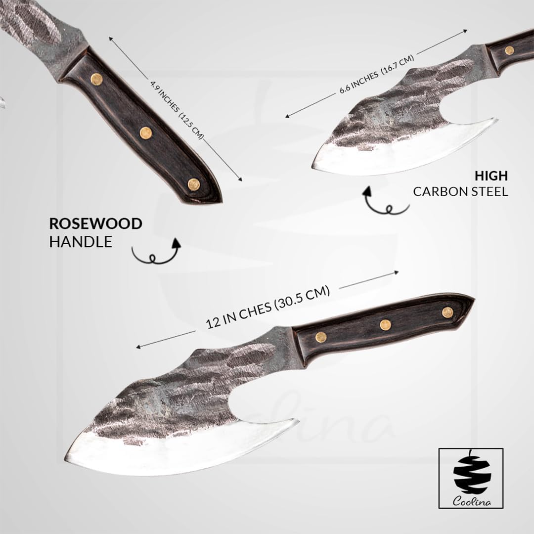 Daozi 8" Butcher Knife, Hand-Forged High-Carbon Cleaver | Heavy-duty meat cutting, slicing, chopping, brisket & BBQ. Full tang forged blade with ergonomic wood handle.