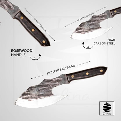 Daozi 8" Butcher Knife, Hand-Forged High-Carbon Cleaver | Heavy-duty meat cutting, slicing, chopping, brisket & BBQ. Full tang forged blade with ergonomic wood handle.
