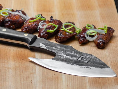 Daozi 8" Butcher Knife, Hand-Forged High-Carbon Cleaver | Heavy-duty meat cutting, slicing, chopping, brisket & BBQ. Full tang forged blade with ergonomic wood handle.