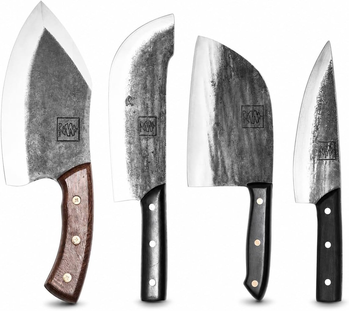 Daozi 8" Butcher Knife, Hand-Forged High-Carbon Cleaver | Heavy-duty meat cutting, slicing, chopping, brisket & BBQ. Full tang forged blade with ergonomic wood handle.