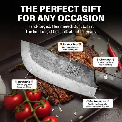 Daozi 8" Butcher Knife, Hand-Forged High-Carbon Cleaver | Heavy-duty meat cutting, slicing, chopping, brisket & BBQ. Full tang forged blade with ergonomic wood handle.