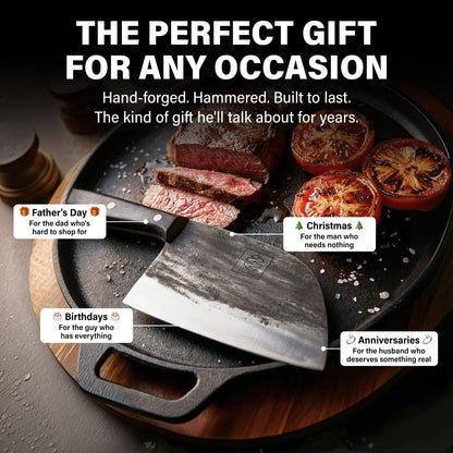 Daozi 8" Butcher Knife, Hand-Forged High-Carbon Cleaver | Heavy-duty meat cutting, slicing, chopping, brisket & BBQ. Full tang forged blade with ergonomic wood handle.