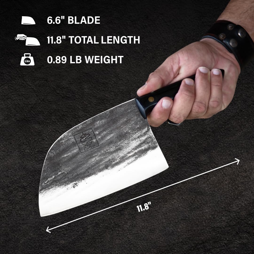 Daozi 8" Butcher Knife, Hand-Forged High-Carbon Cleaver | Heavy-duty meat cutting, slicing, chopping, brisket & BBQ. Full tang forged blade with ergonomic wood handle.