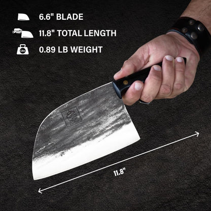 Daozi 8" Butcher Knife, Hand-Forged High-Carbon Cleaver | Heavy-duty meat cutting, slicing, chopping, brisket & BBQ. Full tang forged blade with ergonomic wood handle.