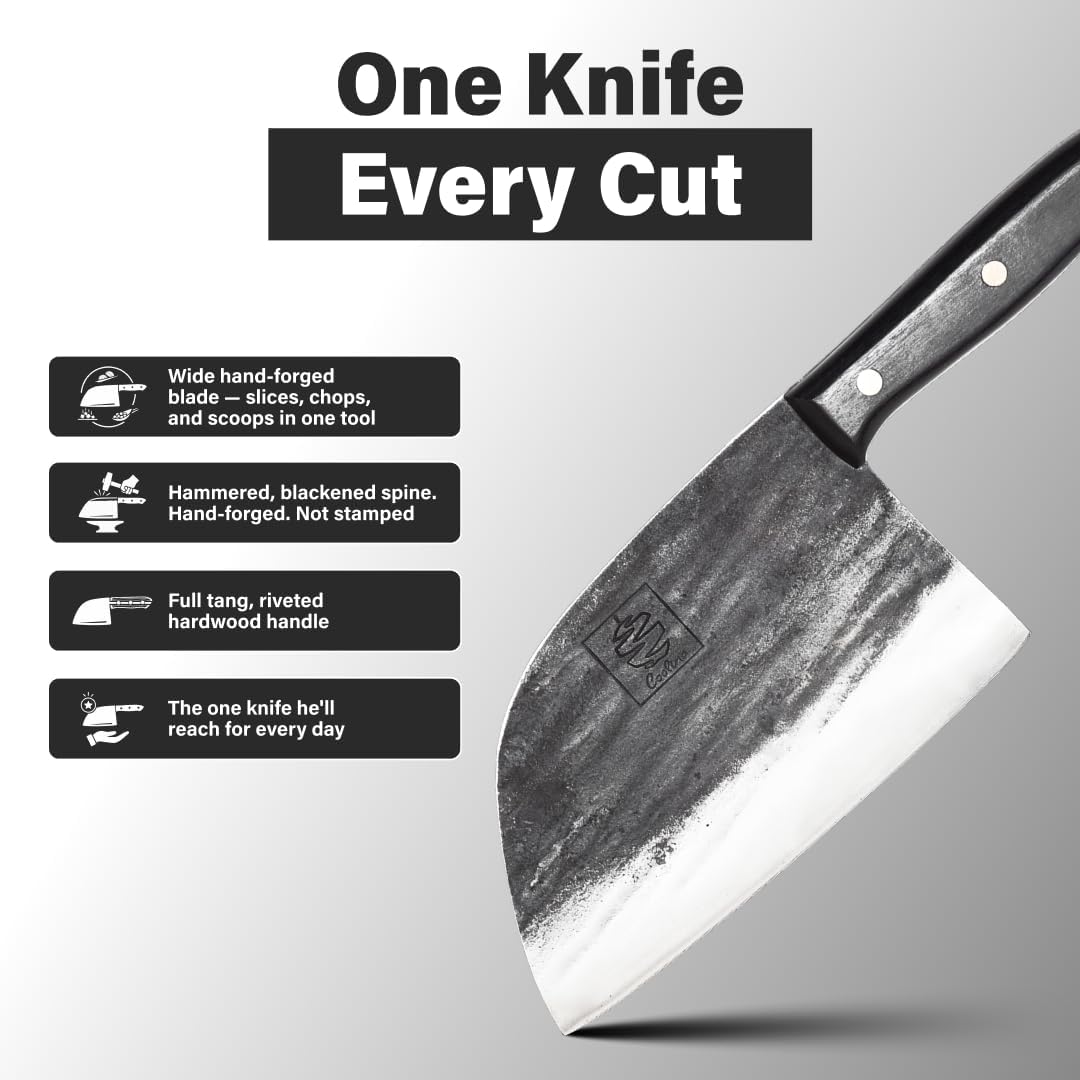 Daozi 8" Butcher Knife, Hand-Forged High-Carbon Cleaver | Heavy-duty meat cutting, slicing, chopping, brisket & BBQ. Full tang forged blade with ergonomic wood handle.