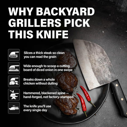 Daozi 8" Butcher Knife, Hand-Forged High-Carbon Cleaver | Heavy-duty meat cutting, slicing, chopping, brisket & BBQ. Full tang forged blade with ergonomic wood handle.