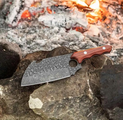 Daozi 8" Butcher Knife, Hand-Forged High-Carbon Cleaver | Heavy-duty meat cutting, slicing, chopping, brisket & BBQ. Full tang forged blade with ergonomic wood handle.