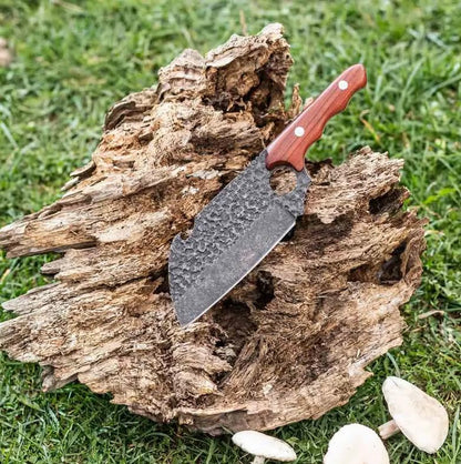 Daozi 8" Butcher Knife, Hand-Forged High-Carbon Cleaver | Heavy-duty meat cutting, slicing, chopping, brisket & BBQ. Full tang forged blade with ergonomic wood handle.