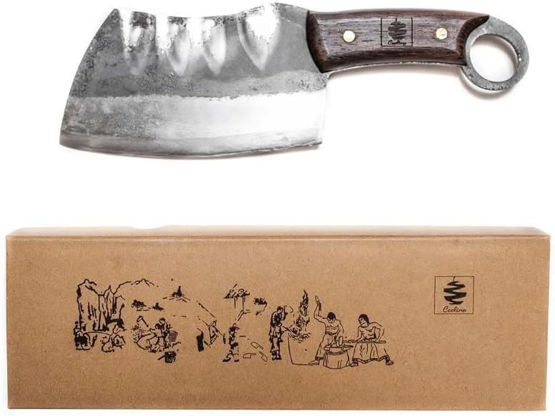 Daozi 8" Butcher Knife, Hand-Forged High-Carbon Cleaver | Heavy-duty meat cutting, slicing, chopping, brisket & BBQ. Full tang forged blade with ergonomic wood handle.
