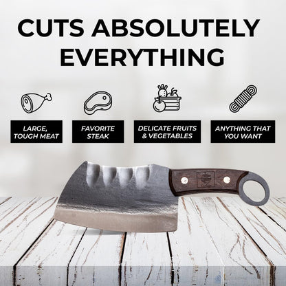 Daozi 8" Butcher Knife, Hand-Forged High-Carbon Cleaver | Heavy-duty meat cutting, slicing, chopping, brisket & BBQ. Full tang forged blade with ergonomic wood handle.