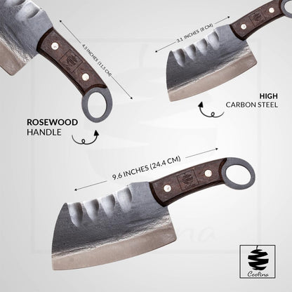 Daozi 8" Butcher Knife, Hand-Forged High-Carbon Cleaver | Heavy-duty meat cutting, slicing, chopping, brisket & BBQ. Full tang forged blade with ergonomic wood handle.