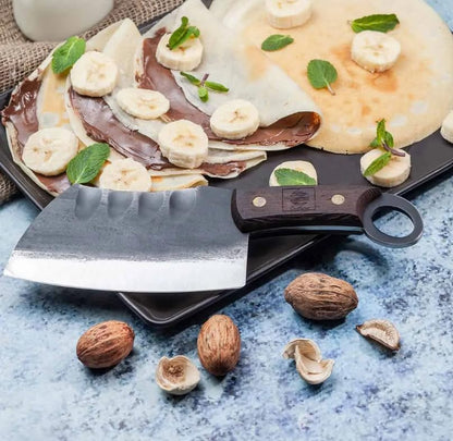 Daozi 8" Butcher Knife, Hand-Forged High-Carbon Cleaver | Heavy-duty meat cutting, slicing, chopping, brisket & BBQ. Full tang forged blade with ergonomic wood handle.