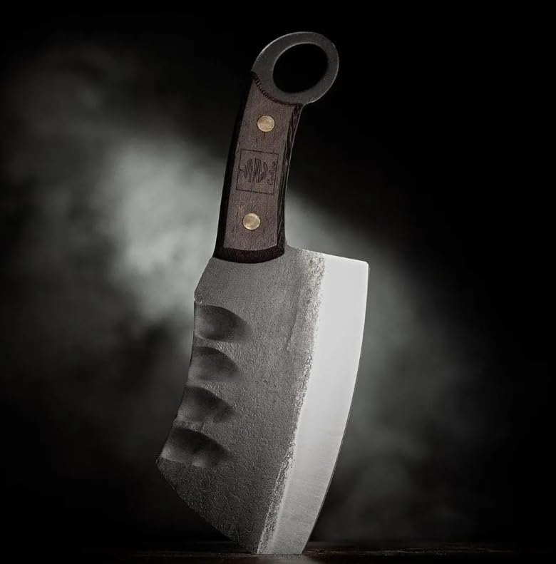 Daozi 8" Butcher Knife, Hand-Forged High-Carbon Cleaver | Heavy-duty meat cutting, slicing, chopping, brisket & BBQ. Full tang forged blade with ergonomic wood handle.