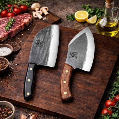 Daozi 8" Butcher Knife, Hand-Forged High-Carbon Cleaver | Heavy-duty meat cutting, slicing, chopping, brisket & BBQ. Full tang forged blade with ergonomic wood handle.