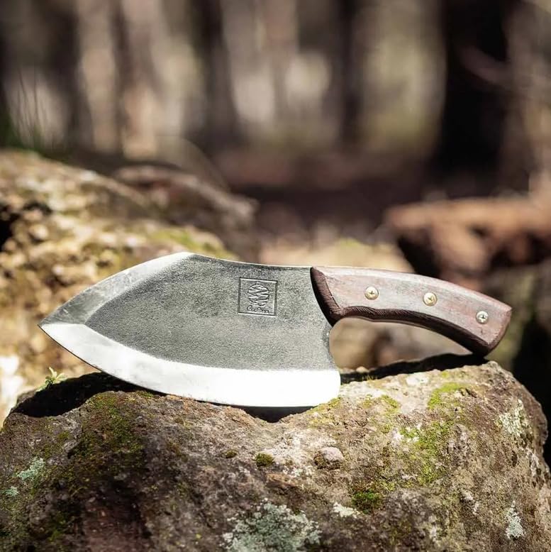 Daozi 8" Butcher Knife, Hand-Forged High-Carbon Cleaver | Heavy-duty meat cutting, slicing, chopping, brisket & BBQ. Full tang forged blade with ergonomic wood handle.