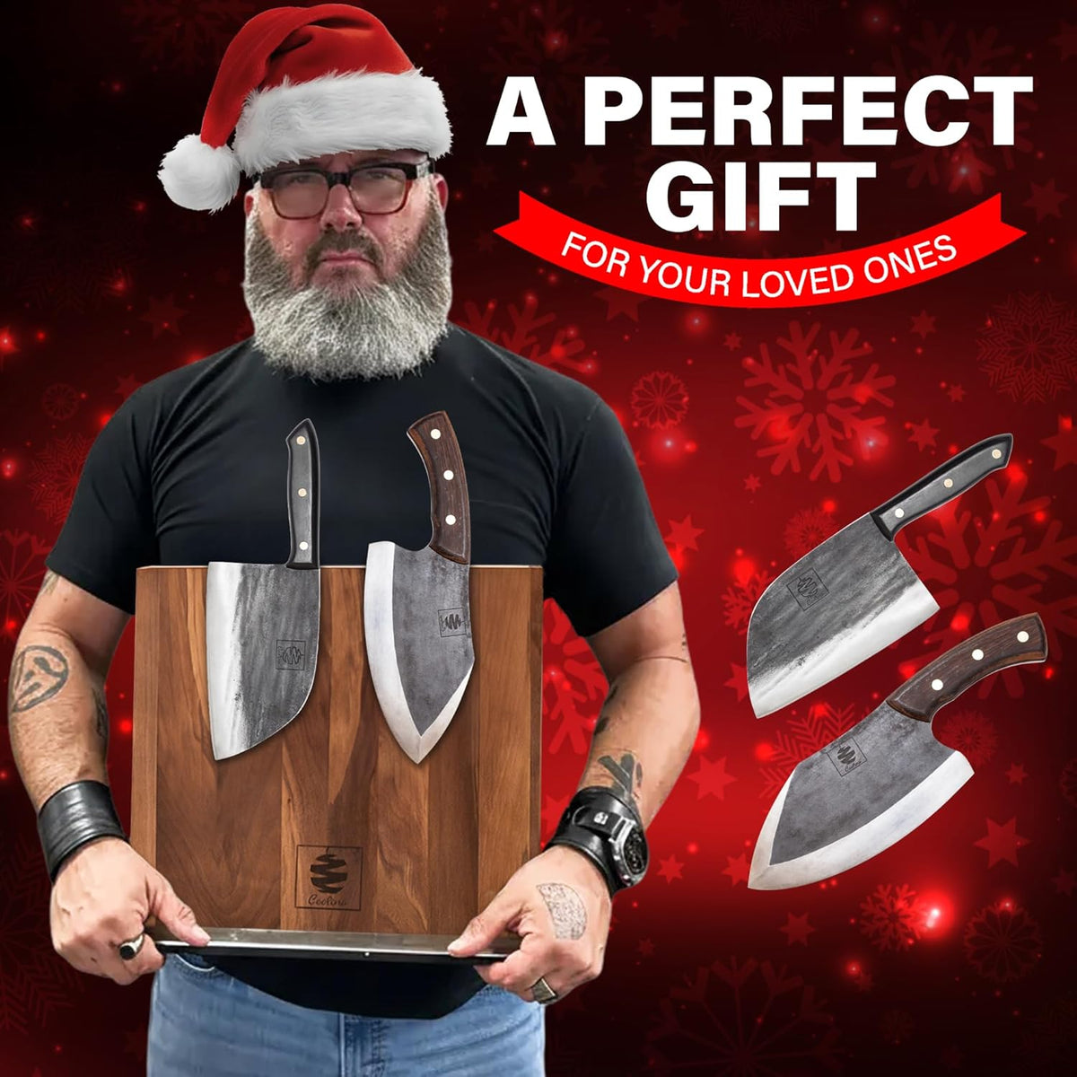 Daozi 8" Butcher Knife, Hand-Forged High-Carbon Cleaver | Heavy-duty meat cutting, slicing, chopping, brisket & BBQ. Full tang forged blade with ergonomic wood handle.