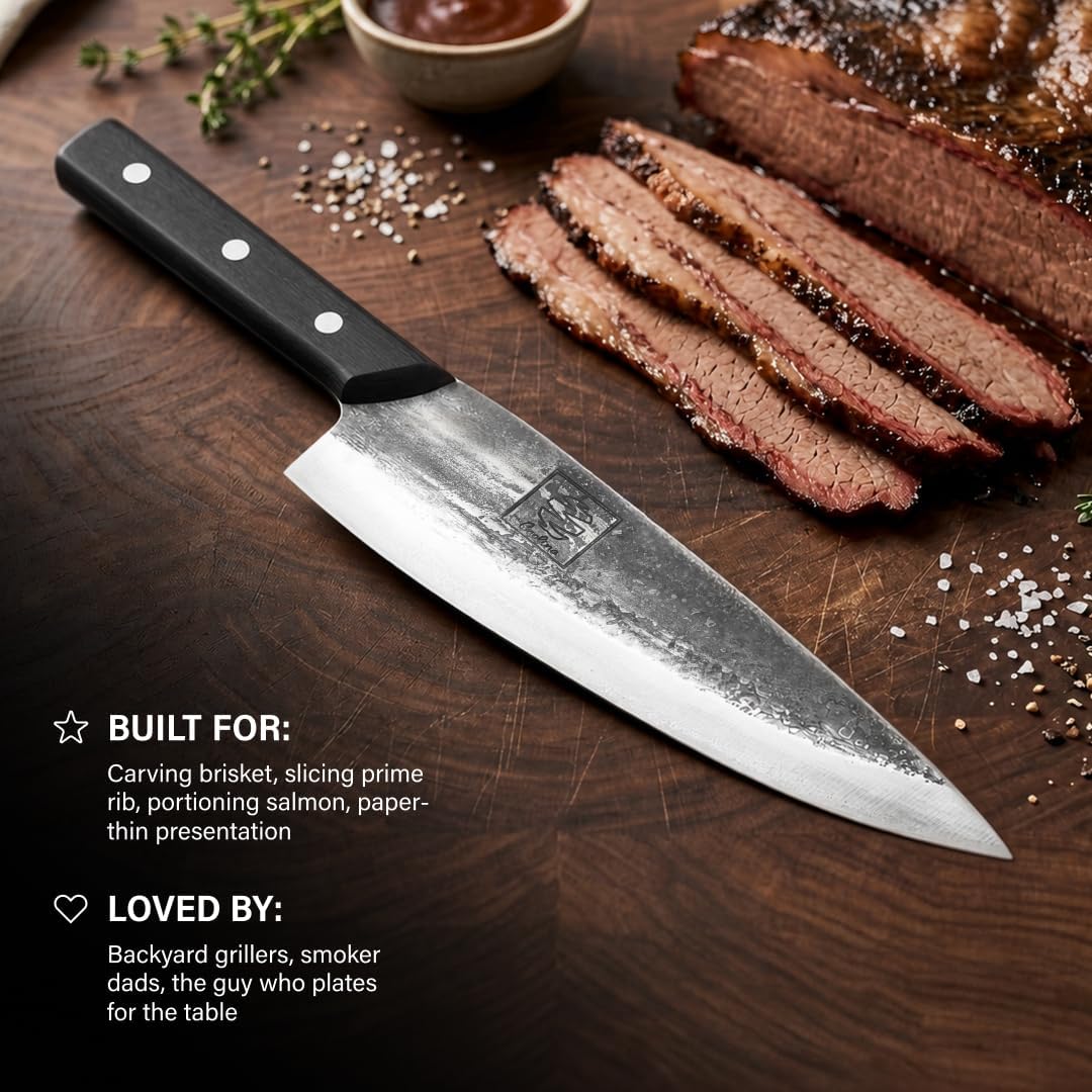 Daozi 8" Butcher Knife, Hand-Forged High-Carbon Cleaver | Heavy-duty meat cutting, slicing, chopping, brisket & BBQ. Full tang forged blade with ergonomic wood handle.