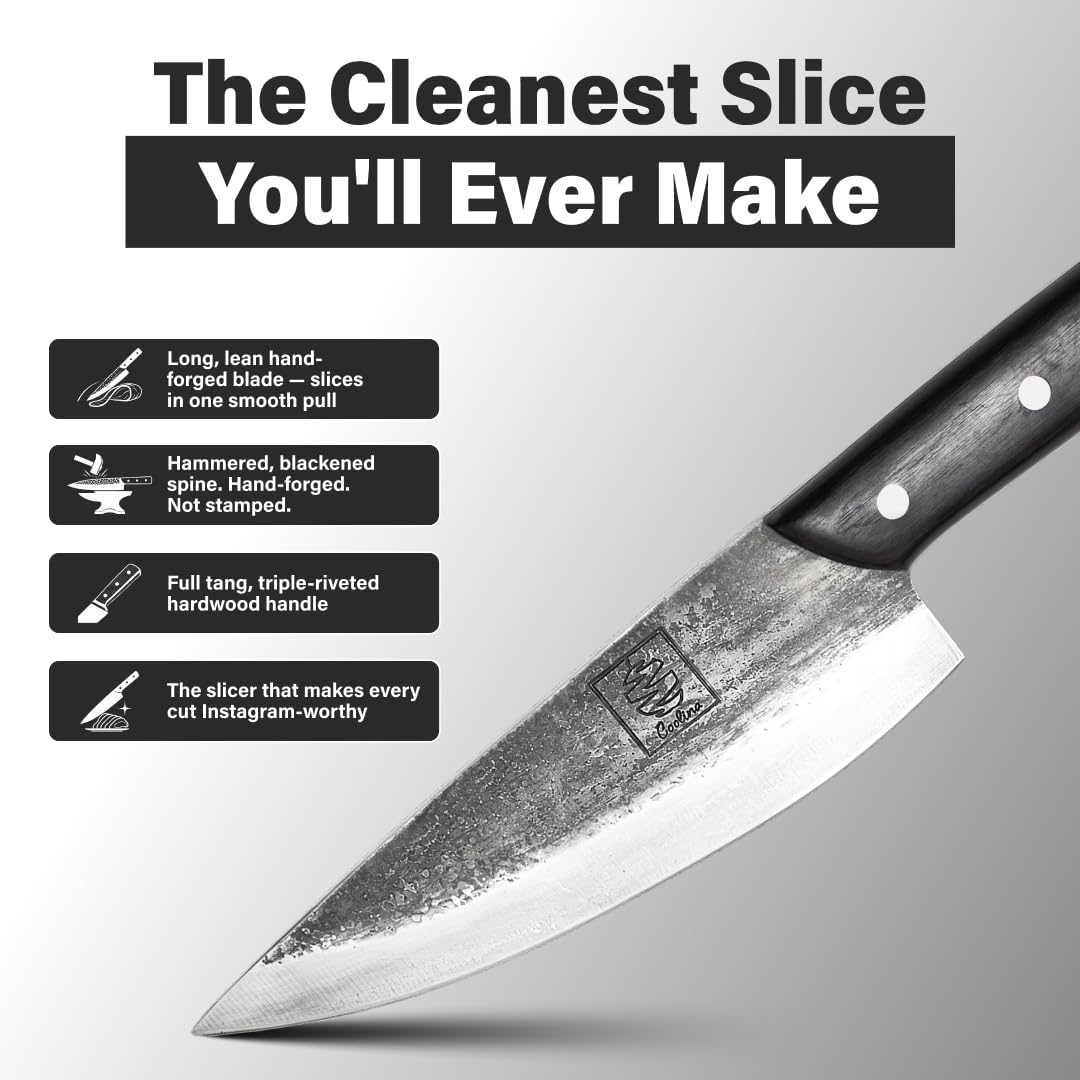 Daozi 8" Butcher Knife, Hand-Forged High-Carbon Cleaver | Heavy-duty meat cutting, slicing, chopping, brisket & BBQ. Full tang forged blade with ergonomic wood handle.