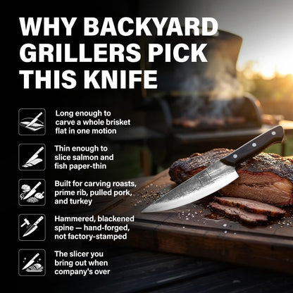 Daozi 8" Butcher Knife, Hand-Forged High-Carbon Cleaver | Heavy-duty meat cutting, slicing, chopping, brisket & BBQ. Full tang forged blade with ergonomic wood handle.